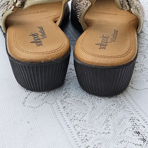 Softspots Womens 9.5 M Slingback Heels Tan Black Snake Print Wedge - Picture 5 of 6
